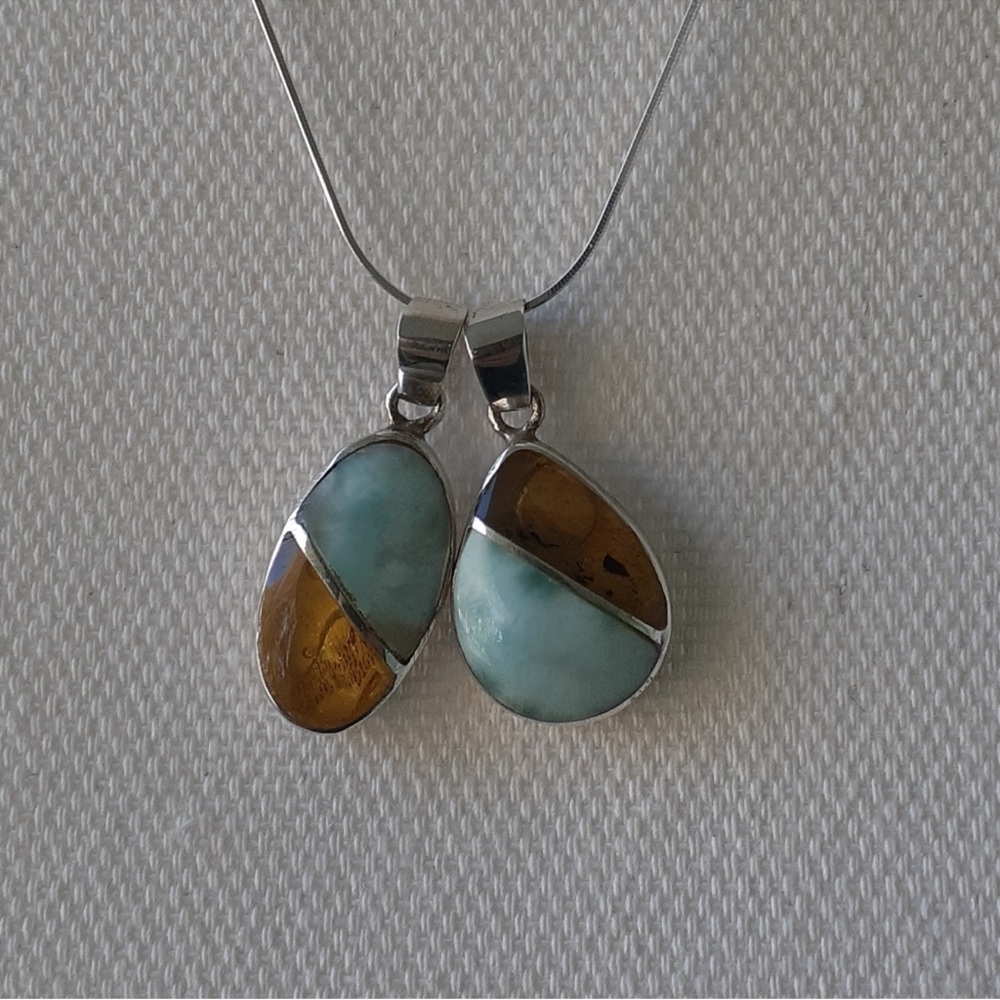 Dominican Amber and Larimar Pendant
